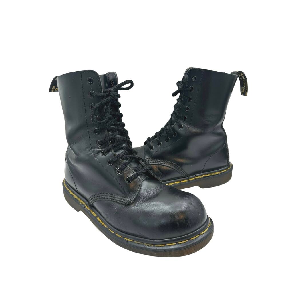 Vtg Dr Doc Martens 133 Women's US 7 Steel Toe 10 Eye Boots England Black Leather